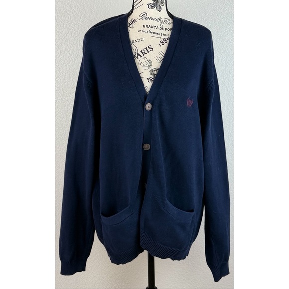 CHAPS Classic Men's Navy Button Up Cardigan Sweater with Crest, size Large - Picture 7 of 12
